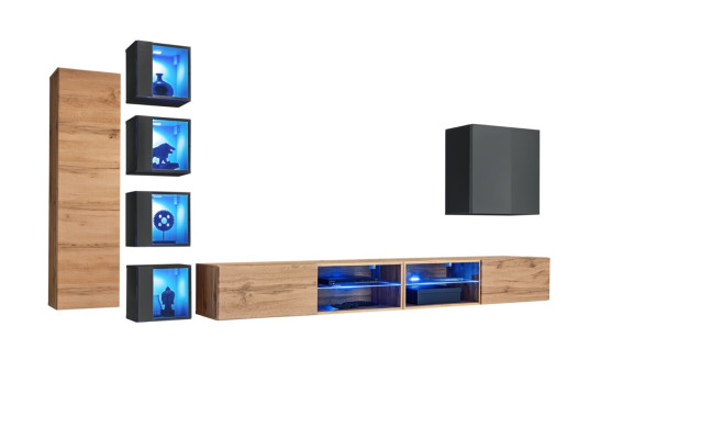 Set Wall unit 320 cm wall cabinet TV lowboard Modern sideboard Living room furniture