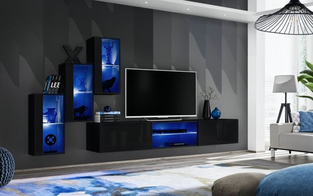 Luxury 3x wall cabinet Furniture Furnishings Living room furniture Black Wall Shelves
