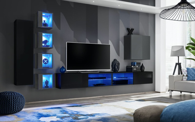 Living room furniture new Wall unit 320cm 6xHänge Wardrobe Furnishings Luxury Wall Shelf