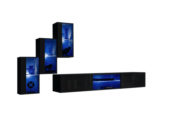 Luxury 3x wall cabinet Furniture Furnishings Living room furniture Black Wall Shelves