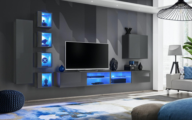 Wall unit Luxury 3x wall cabinet Furniture Furnishings Living room furniture Black shelves