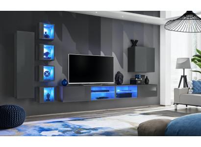 Wall unit Luxury 3x wall cabinet Furniture Furnishings Living room furniture Black shelves