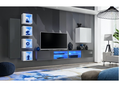 Wall unit Gray Wall Shelves Wardrobe Living room furniture Furnishings Luxury Set 7 pieces