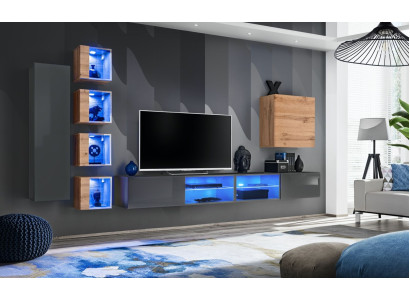 Living room Wall unit Gray Modern Furniture TV lowboard wall cabinet shelves