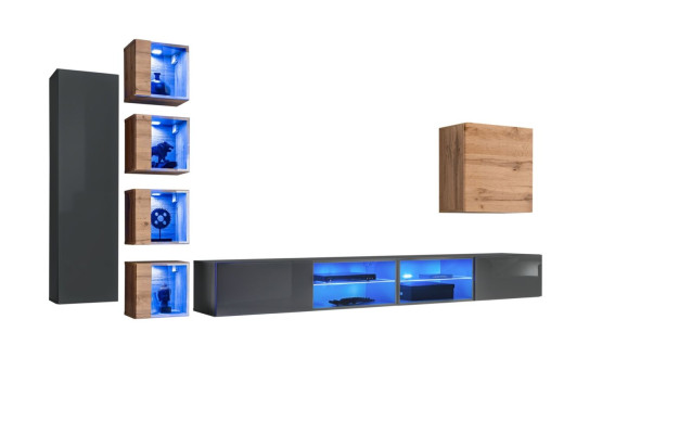 Living room Wall unit Gray Modern Furniture TV lowboard wall cabinet shelves