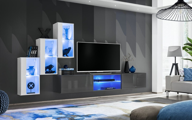 Gray Sideboard TV Lowboard Suite Wall unit Complete Wall Shelves Wall Cabinet