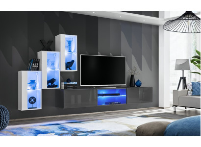 Gray Sideboard TV Lowboard Suite Wall unit Complete Wall Shelves Wall Cabinet