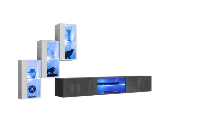 Gray Sideboard TV Lowboard Suite Wall unit Complete Wall Shelves Wall Cabinet