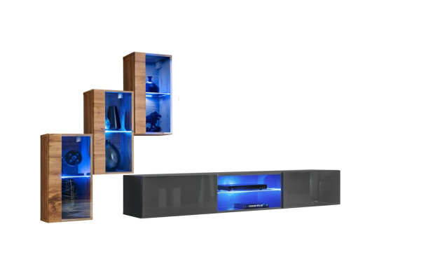 Complete Designer Modern Wall unit Wall shelves TV lowboard 3x wall cabinet