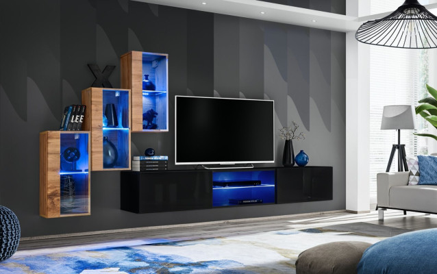 Complete Designer Modern Wall unit Wall shelves TV lowboard 3x wall cabinet