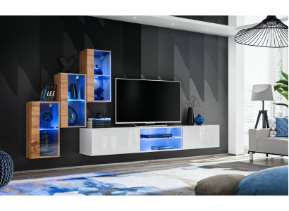 3x wall cabinet Living room furniture Wall unit 210 cm Furnishings luxury TV lowboard