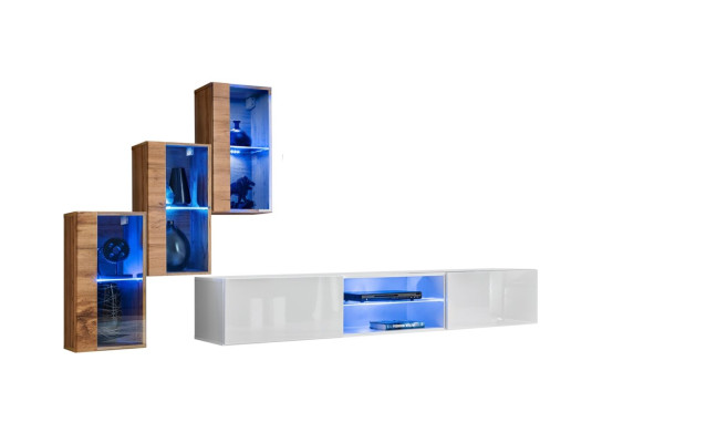 3x wall cabinet Living room furniture Wall unit 210 cm Furnishings luxury TV lowboard