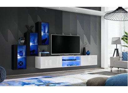 new Wall unit Black 3x wall cabinet Furnishings TV lowboard Modern Set
