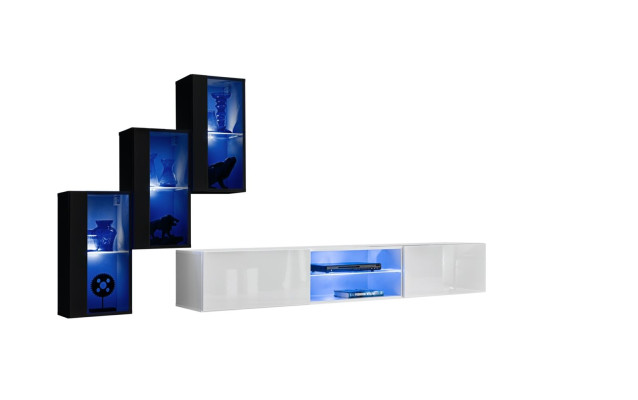 new Wall unit Black 3x wall cabinet Furnishings TV lowboard Modern Set