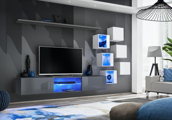 Luxury Designer Wall unit Furniture Gray Wall Shelf Closet Furnishings Suite