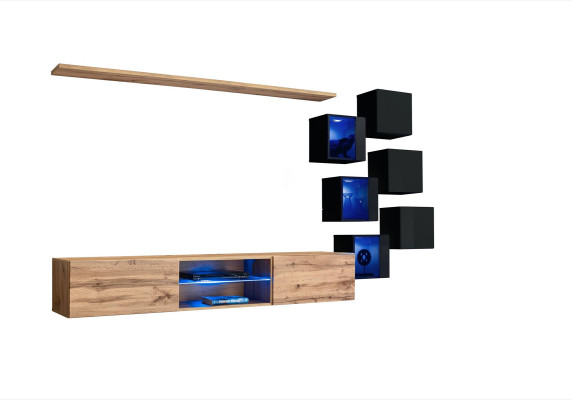 Wall unit brown shelves sideboard wall wardrobe luxury new TV lowboard wooden furniture