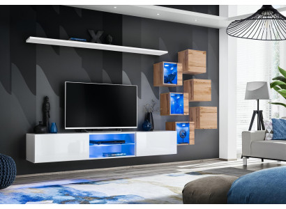 new Complete Set 8-piece wall cabinet luxury sideboard TV lowboard wall shelves