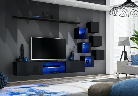 Black Complete Set Wall unit Luxury Wooden Furniture Designer Modern Wall Cabinet