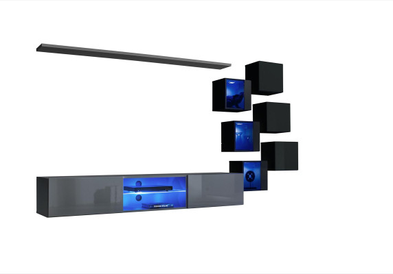 Set Modern Gray Furnishings Wall unit TV lowboard sideboard wooden furniture wall cabinet