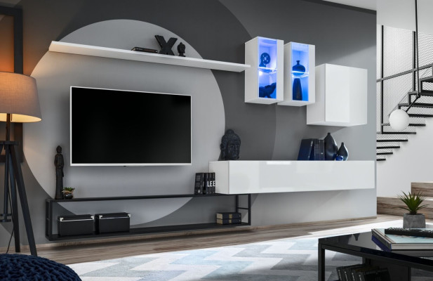 Complete e Wall unit Designer Luxury Living room furniture White TV Lowboard Sideboard