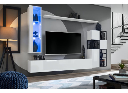 Hanging Display case White Wall unit Designer TV Stand Complete 9-piece wooden furniture shelves