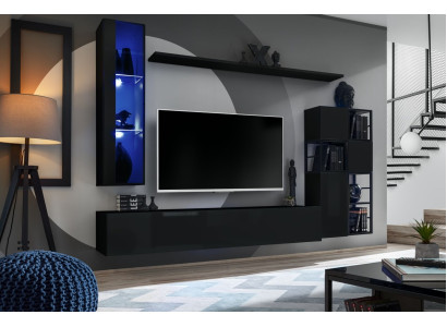 Suite Living room Wall unit 250 cm Black Furnishings Wooden furniture wall cabinet