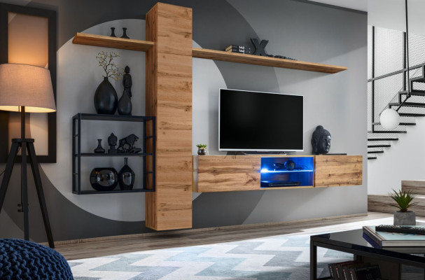 Luxury wall cabinet Furniture Furnishings Living room furniture Brown 3x Wall shelves