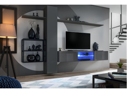 Living room furniture Wall unit 270 cm wall cabinet Furnishings Gray Luxury Wall Shelves
