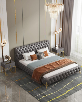 Bed 2x Bedside table 3 pcs Bedroom Set Design Modern Luxury Bedroom sets