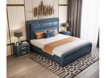 Bedroom Set Bed 2x Bedside table 3 pcs Design Modern Luxury Blue Gold
