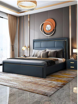 Bedroom Set Bed 2x Bedside table 3 pcs Design Modern Luxury Blue Gold