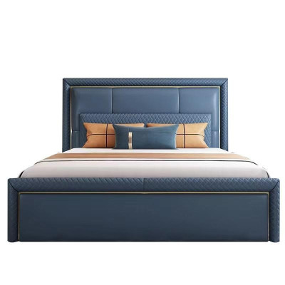 Bedroom Set Bed 2x Bedside table 3 pcs Design Modern Luxury Blue Gold