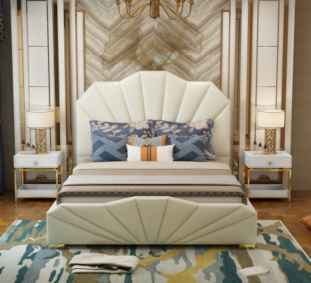 Design Leather Beds Hotel Double Bed Bedroom Furniture Furnishings