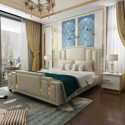Luxury Bedroom Set Design Bed 2x Bedside table Wood Complete 3 pcs