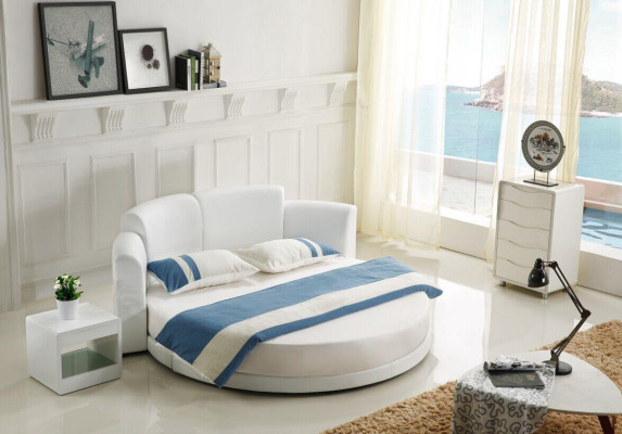Designer Bed Beds Upholstered bed round bed 200x200 double bed LED