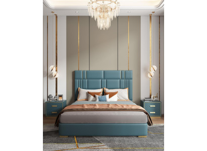 Bedroom Set Designer Luxury Group Suite new Bed 2x Bedside table 3 pcs.