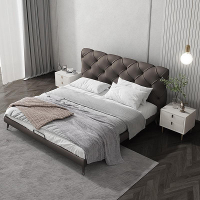 Bed Bedside table 3 pcs. Bedroom Set Design Modern Luxury Beds Beige