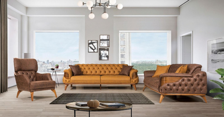 Chesterfield Seating group luxury sofa set three-seater armchair 3-piece