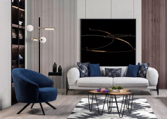 Modern couch set luxury sofas three-seater armchair blue upholstered furniture 3 pieces
