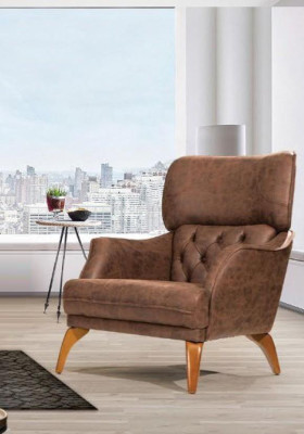 Luxury Armchair Wing Chair Leather Brown Living room Polyester Single Seater