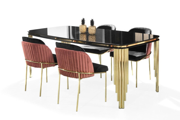 Dining room furniture Dining table Stainless steel table Golden wooden furniture Black Modern