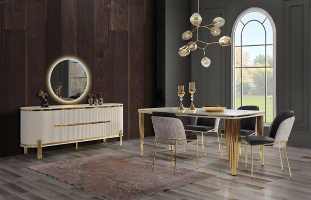 Luxury Dining room Suite Dining set Dining table Chairs Set 6pcs Gold White