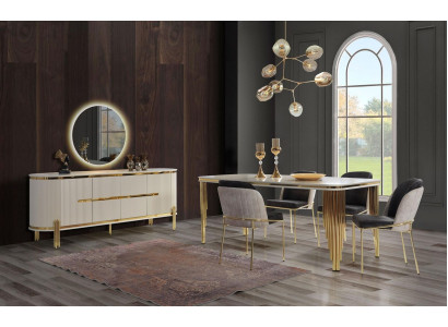 Luxury Dining room Suite Dining set Dining table Chairs Set 6pcs Gold White