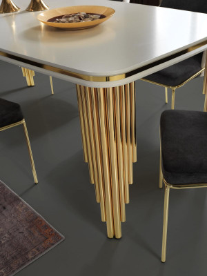 Luxury Dining room Suite Dining set Dining table Chairs Set 6pcs Gold White