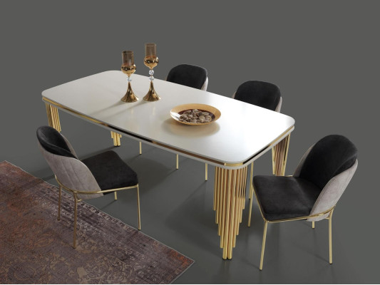 Luxury Dining room Suite Dining set Dining table Chairs Set 6pcs Gold White