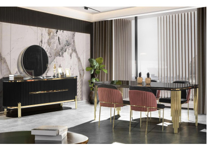 Dining room Black Gold Dining Set Furniture Dinette Chairs Sideboard 6pcs