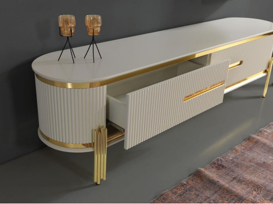 TV Stand TV-cabinet Lowboard White Table Wood Modern Living room Sideboard