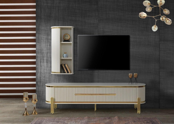 TV Stand TV-cabinet Lowboard White Table Wood Modern Living room Sideboard