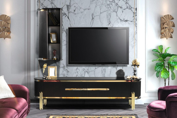 Modern lowboard luxury TV cabinet TV lowboard Living room furniture Black Gold