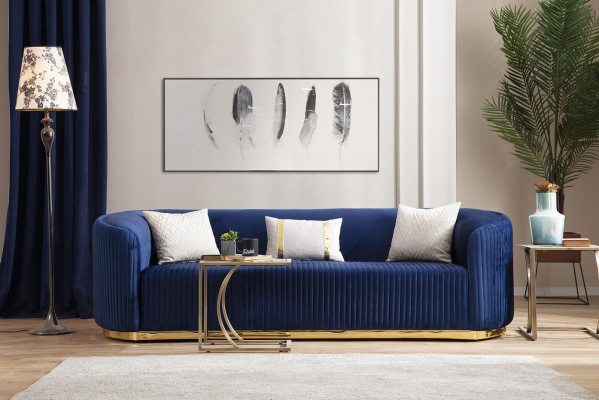 stainless steel three seater luxury sofa blue living room furniture upholstered sofas couches